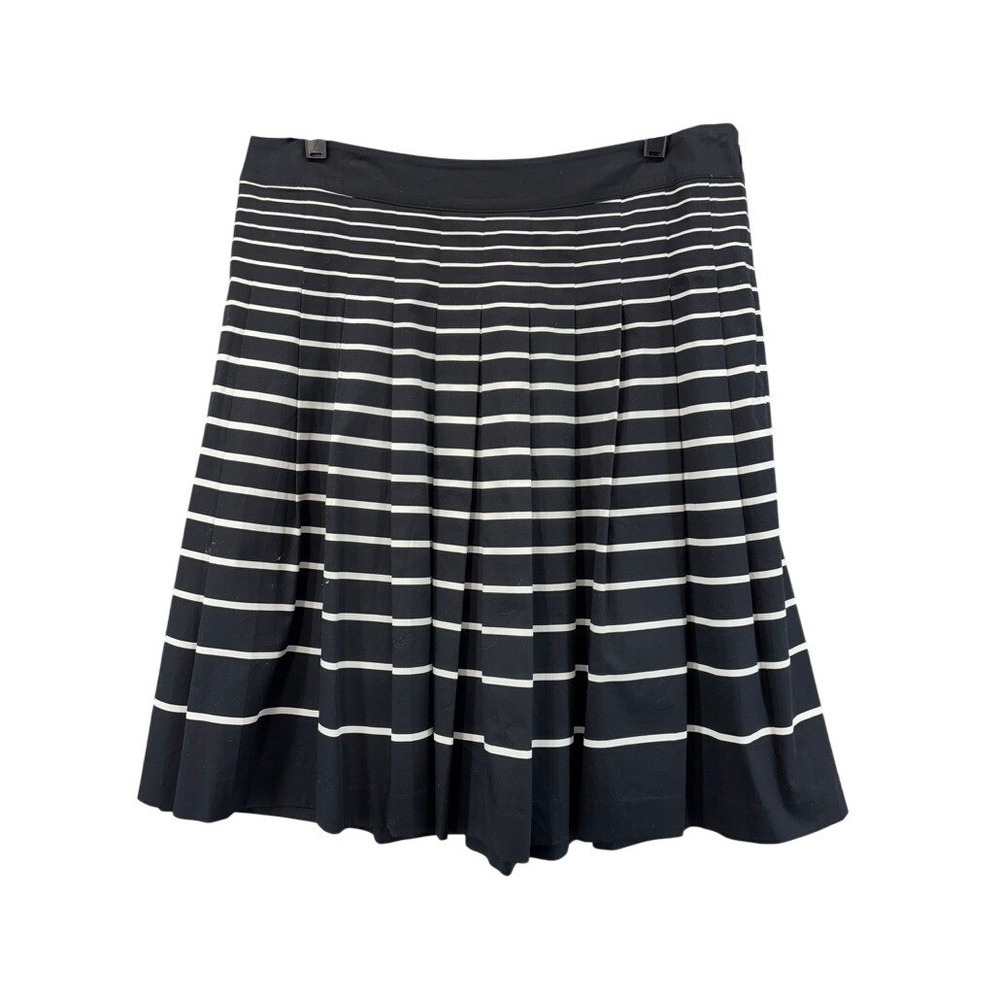 Talbots Skirt Womens Sz 14 Pleated Black White Striped A-Line Cotton Knee Preppy